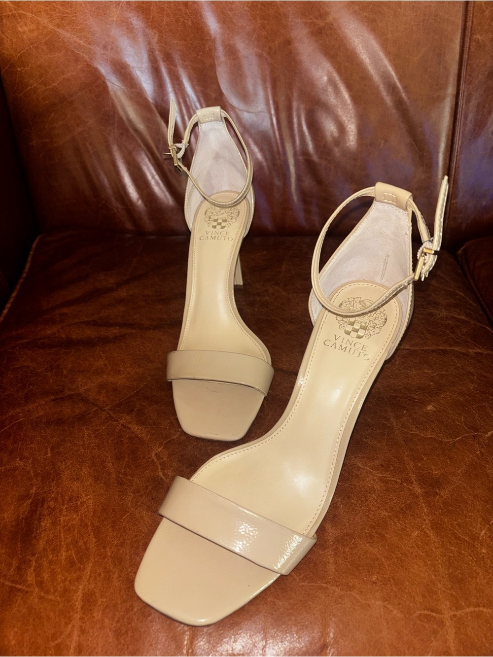 Vince Camuto Beige Ankle-Strap Sandals